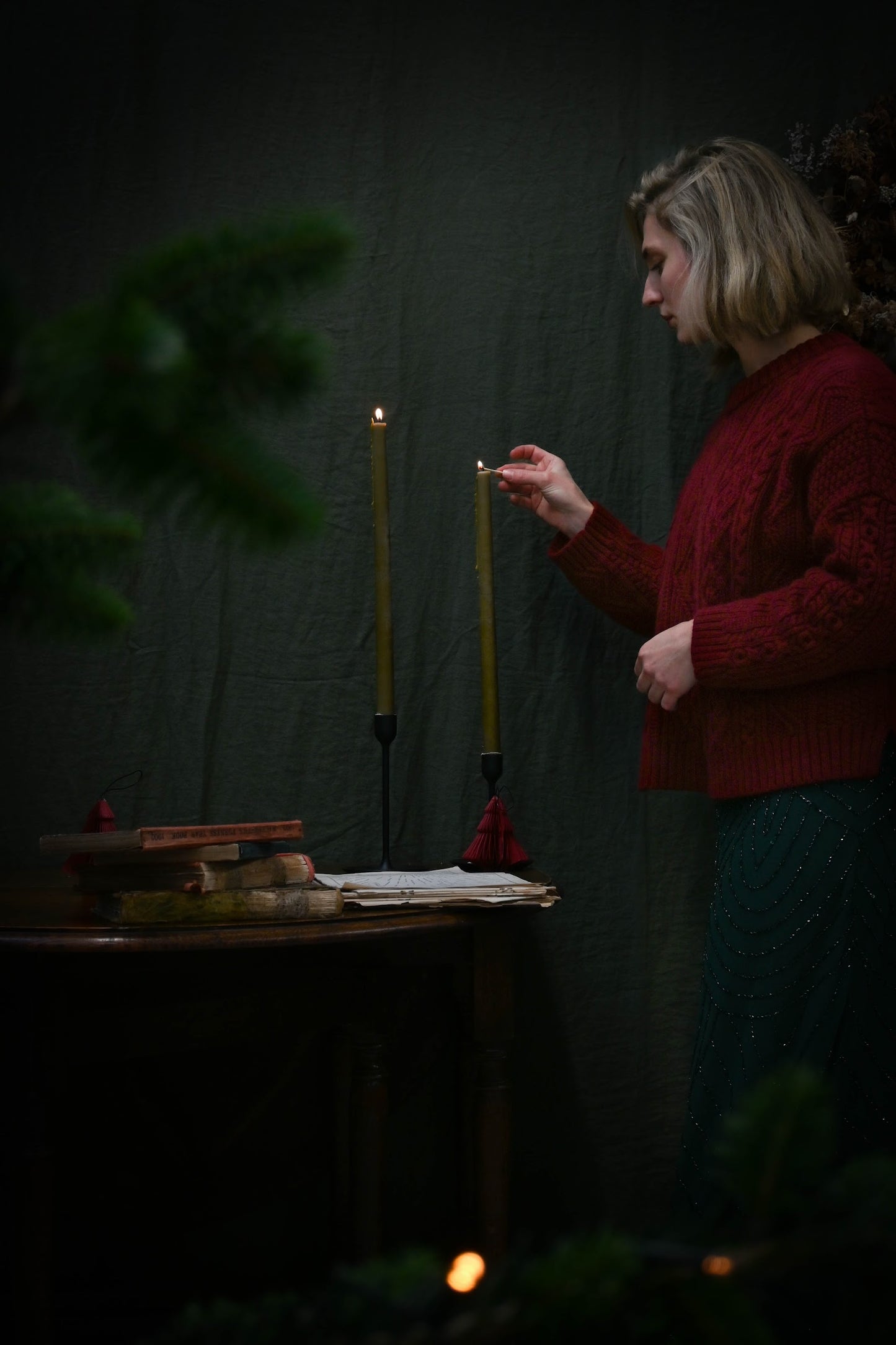 Limited Edition Freyja Cashmere Cable Sweater in Rich Red