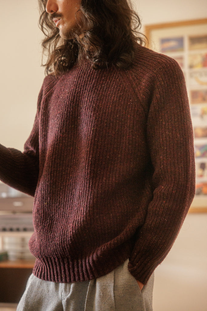 The Olann Donegal Merino Crew Neck Sweater in Mulberry