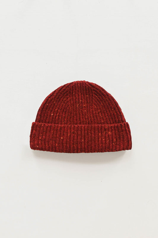 Donegal Merino Wool Beanie Hat in Brick Red