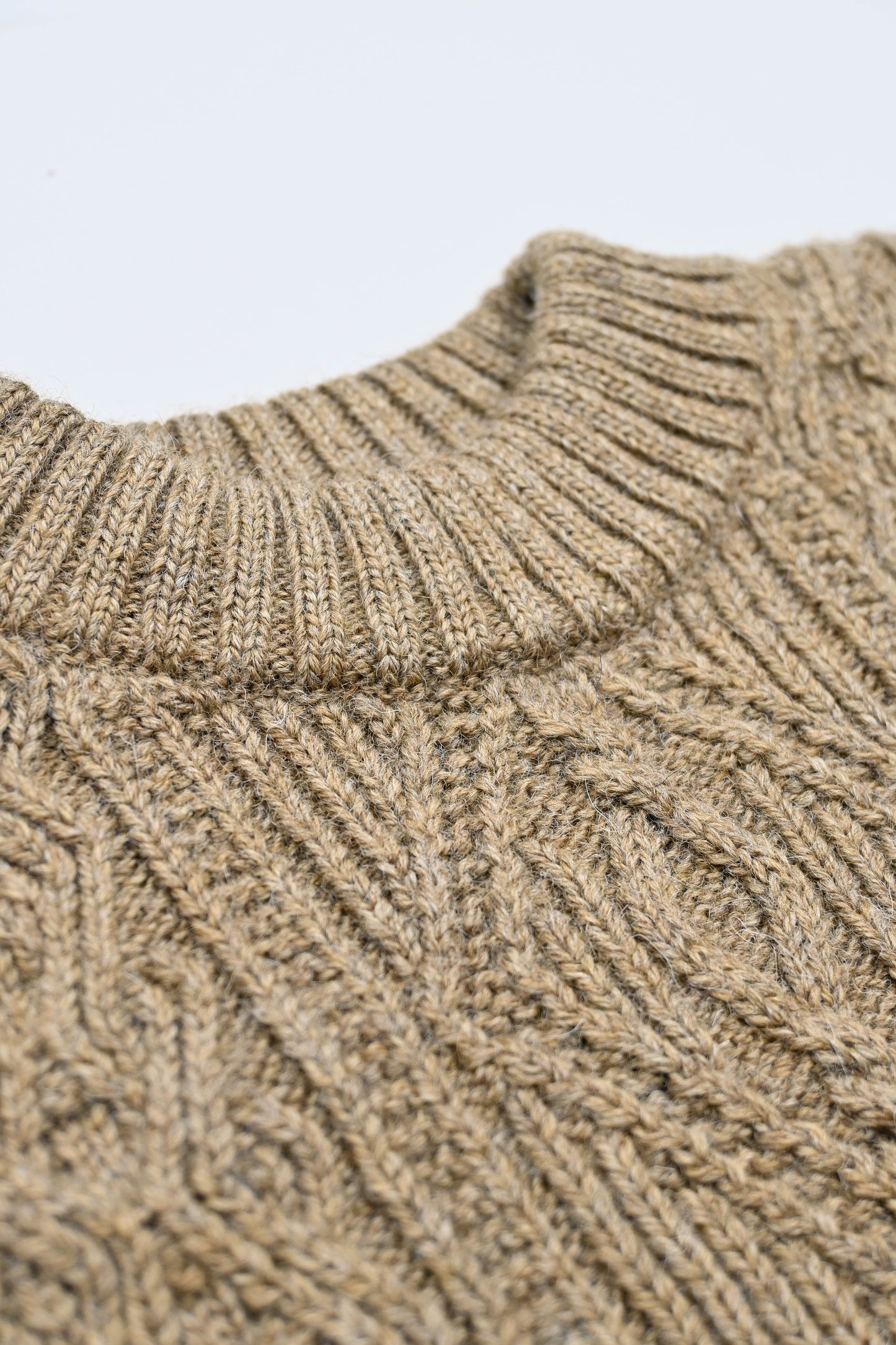 The Freyja British Wool Cable Sweater in Bronze Olive