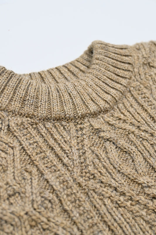 The Freyja British Wool Cable Sweater in Bronze Olive