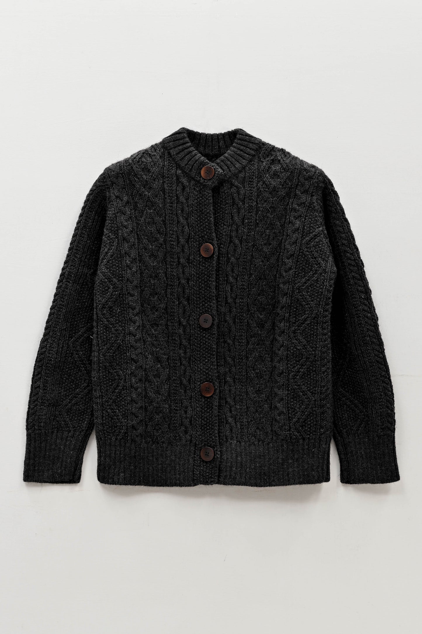 The Freyja British Wool Cable Cardigan in Black - Size Small 8/10