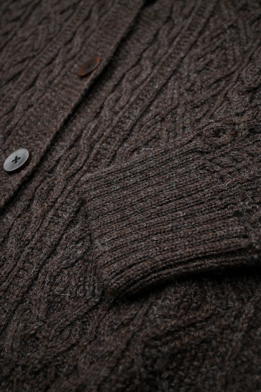 The Freyja British Wool Cable Cardigan in Peat