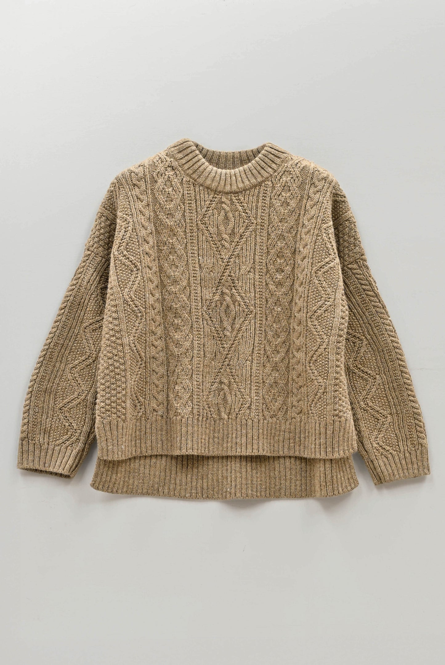 The Freyja British Wool Cable Sweater in Bronze Olive