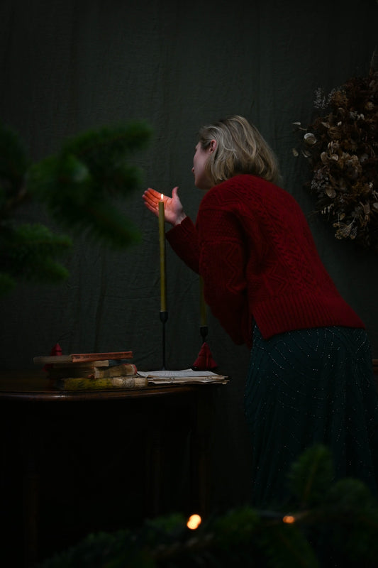 Limited Edition Freyja Cashmere Cable Sweater in Rich Red