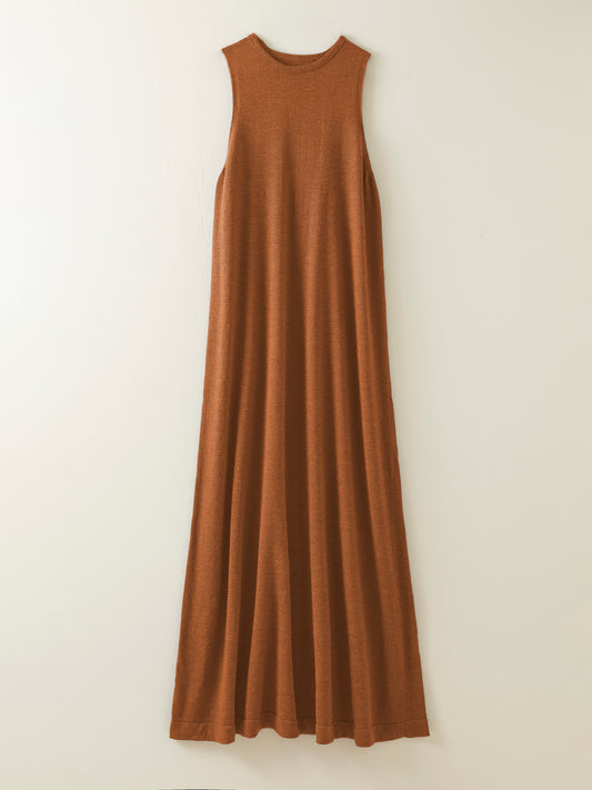 Eden Fine Wool Maxi Dress in Chestnut