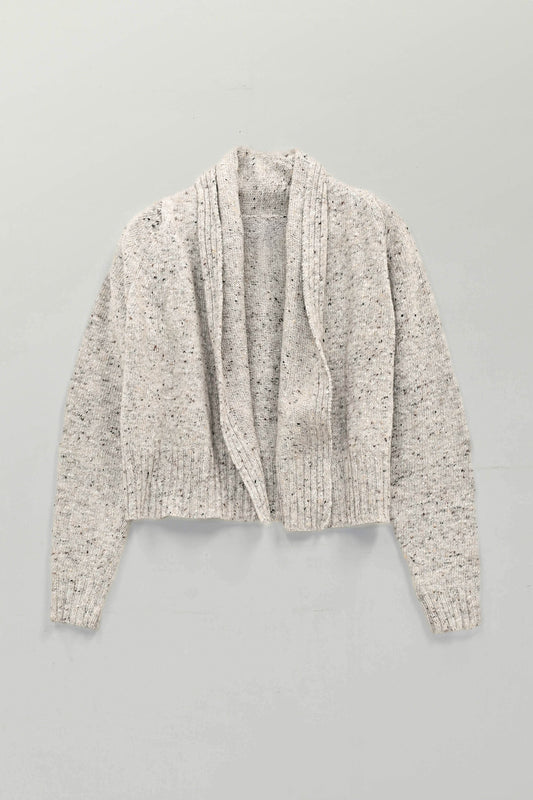 The Kent Donegal Merino Wool Short Cardigan in Stone