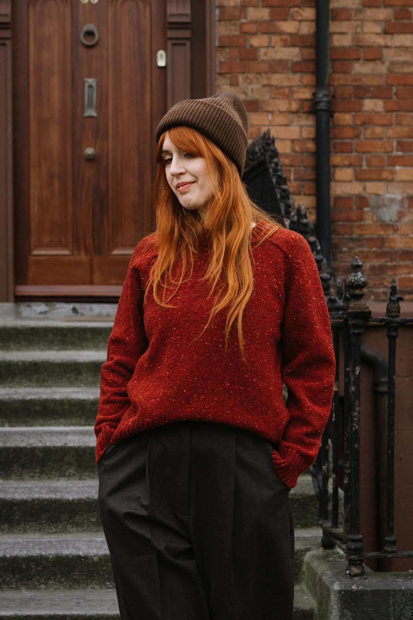 Donegal Merino Wool Sweater in Brick Red