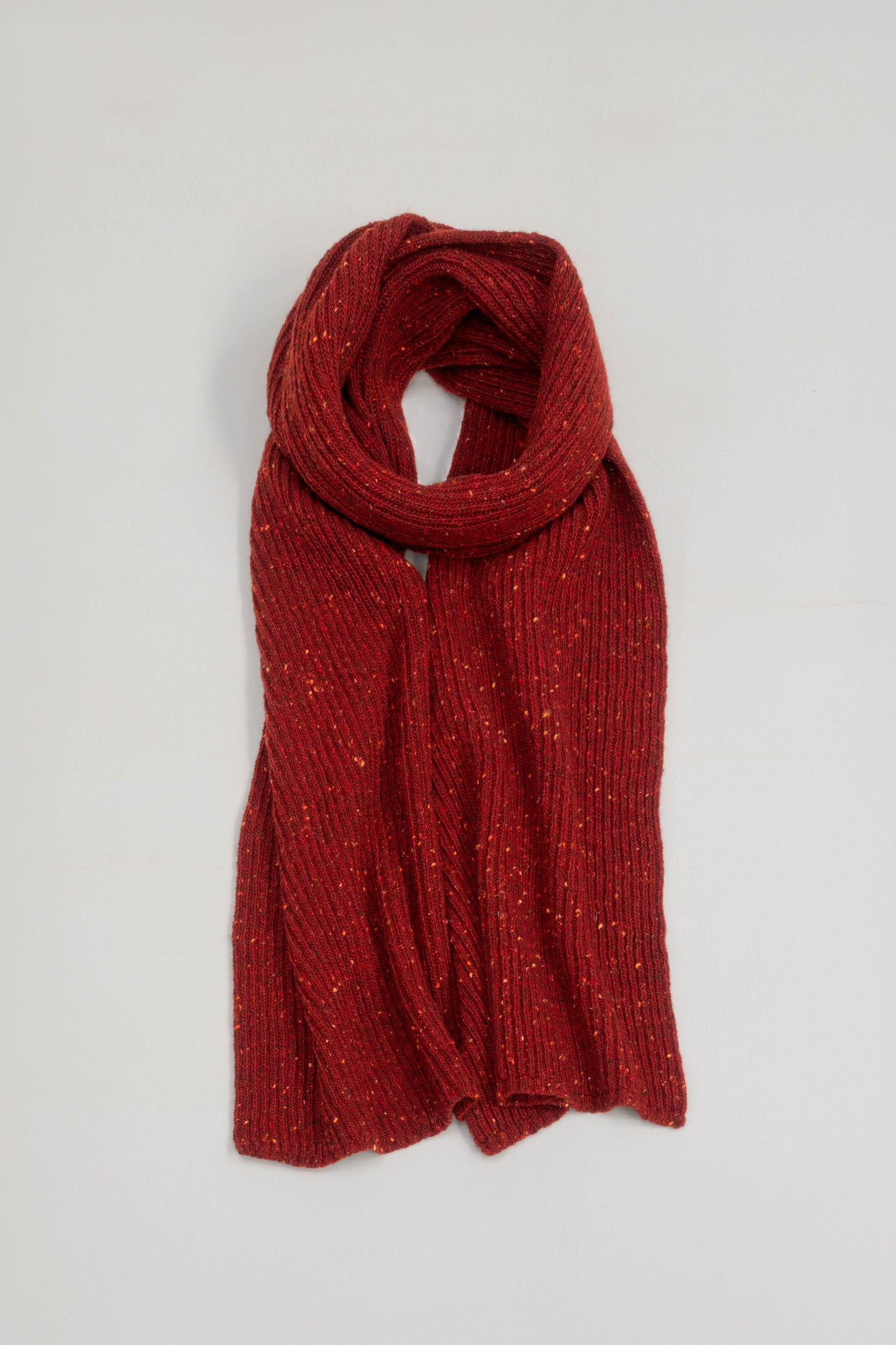 The Fishermans Donegal Merino Wool Rib Scarf in Brick Red