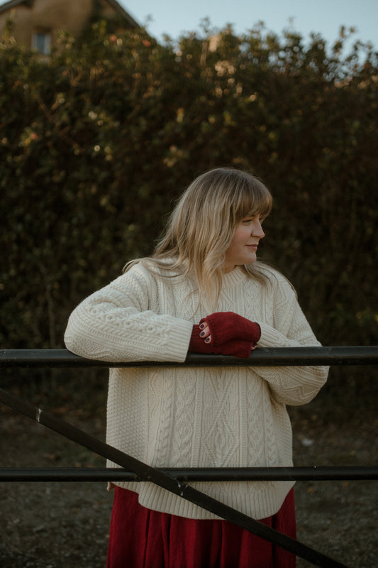 The Freyja British Wool Cable Sweater in Ecru