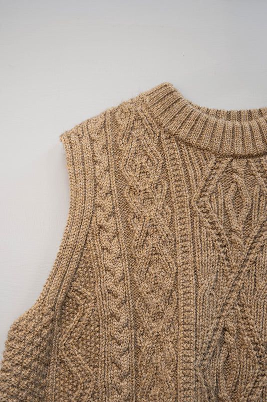 The Freyja British Wool Cable Vest in Bronze Olive