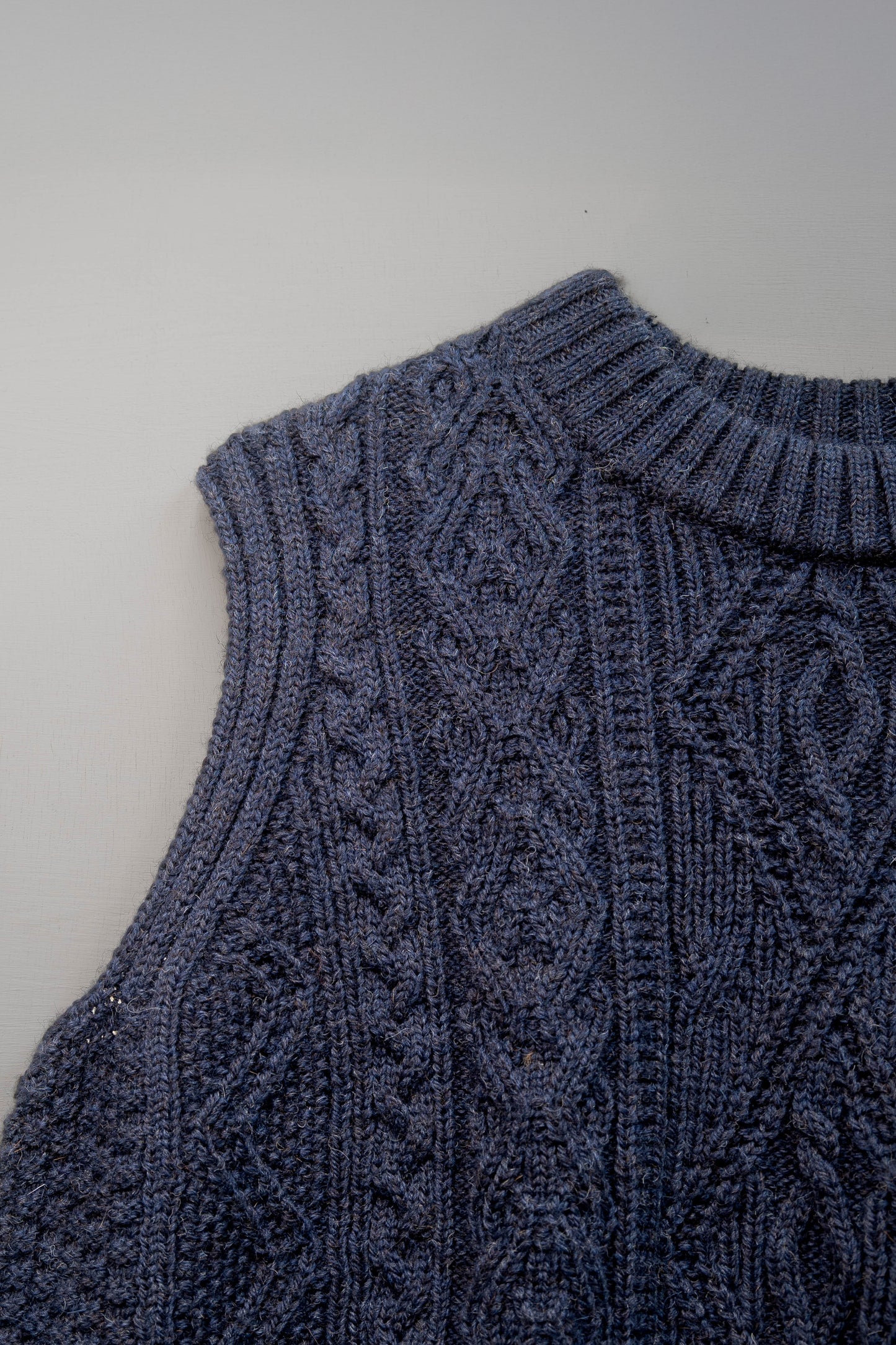 The Freyja British Wool Cable Vest in Navy