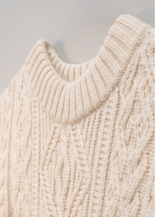 The Freyja British Wool Cable Vest in Ecru