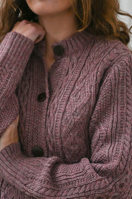 The Freyja British Wool Cable Cardigan in Calluna