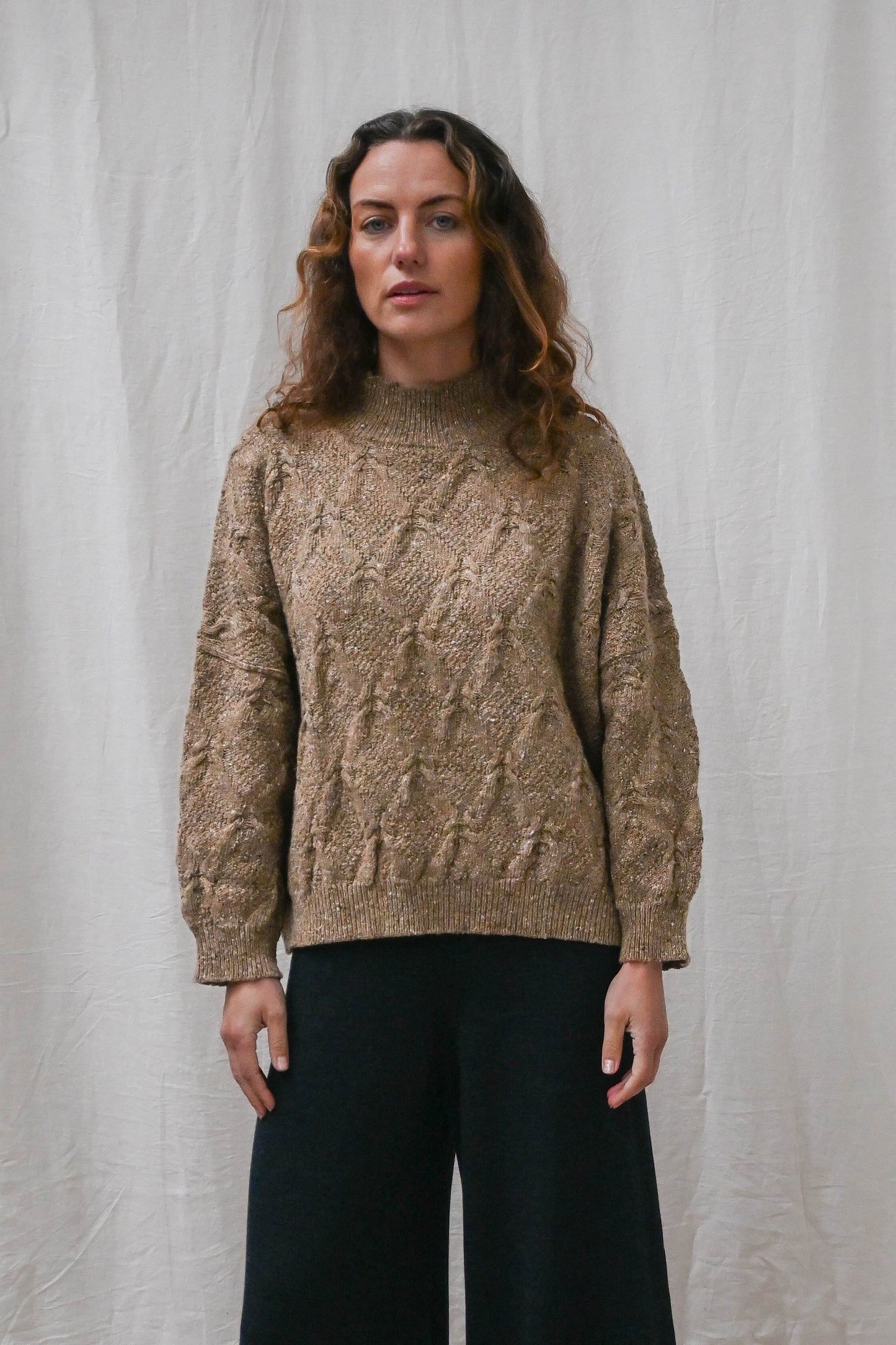 Ings Donegal Cable Sweater in Biscuit