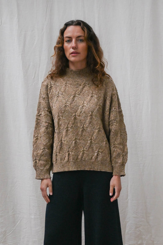 Ings Donegal Cable Sweater in Biscuit
