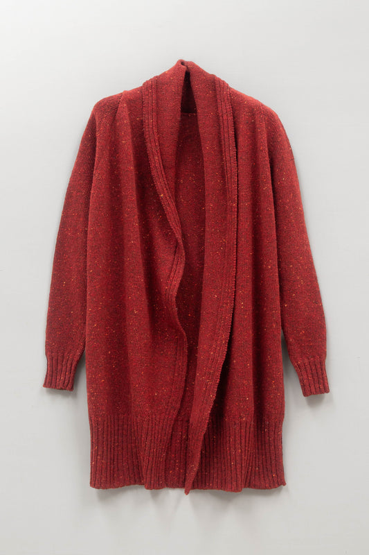 The Kent Donegal Merino Wool Cardigan in Brick Red