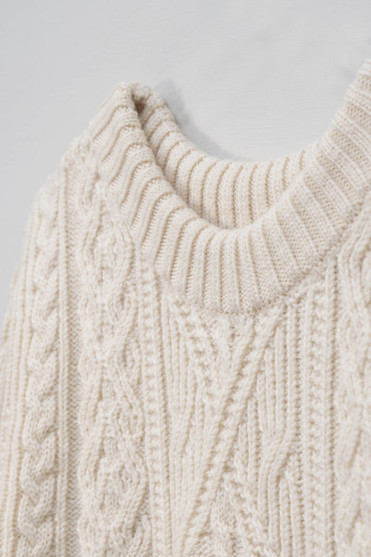 The Lugh British Wool Cable Sweater in Ecru