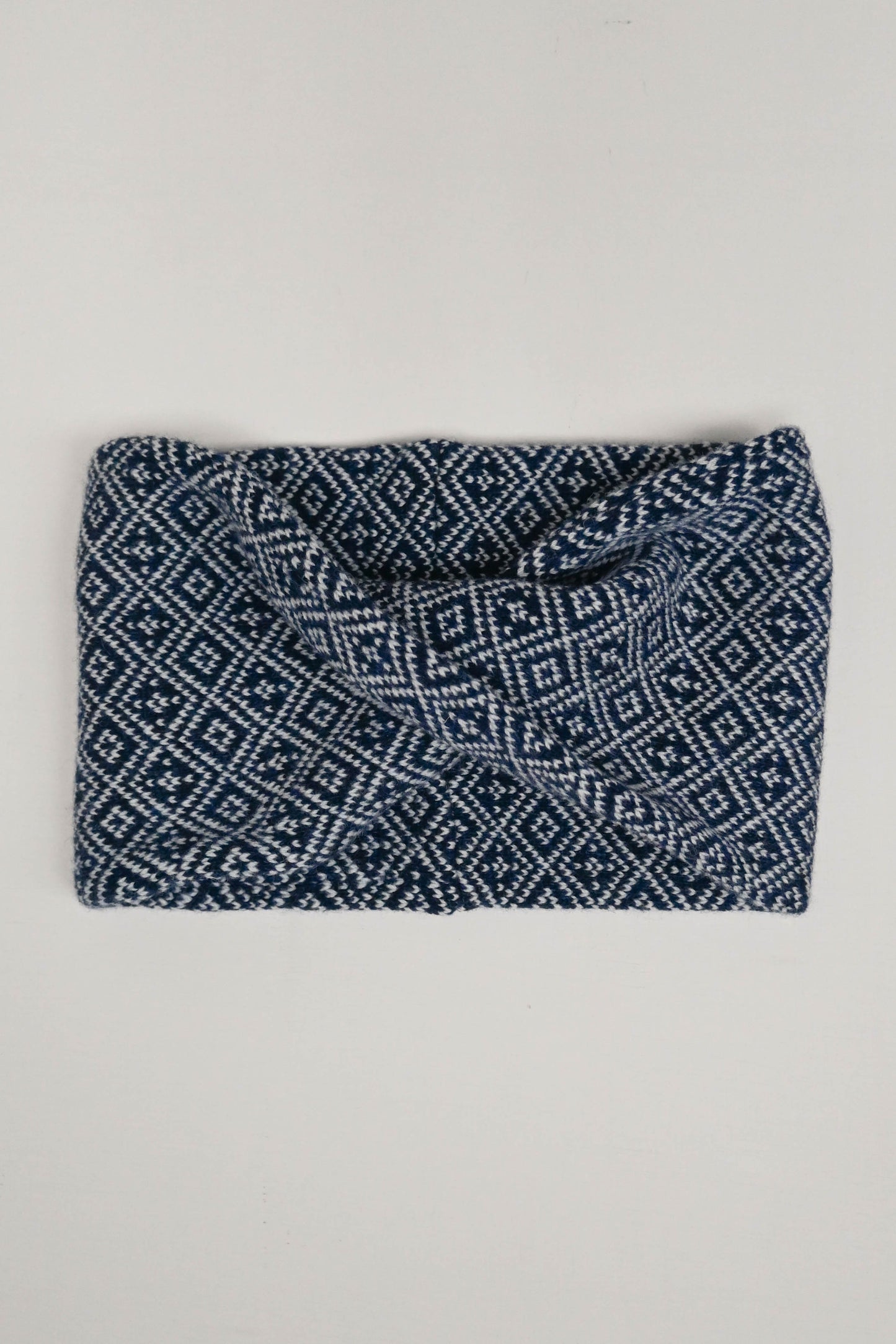 The Nora Lambswool Headwrap/Cowl in Navy/Linen