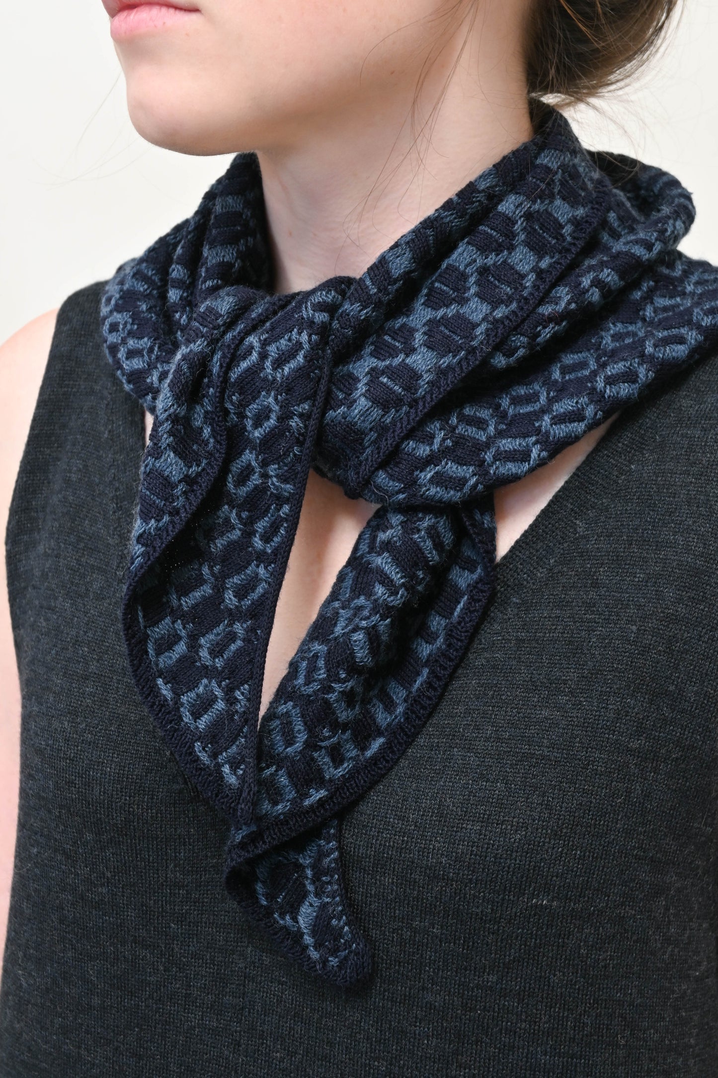 The Annie Collection: The Orton Weave Triangle Scarf in Navy/Indigo