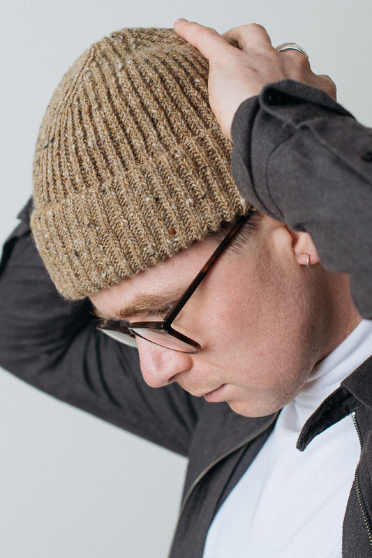 Donegal Merino Wool Beanie Hat in Biscuit