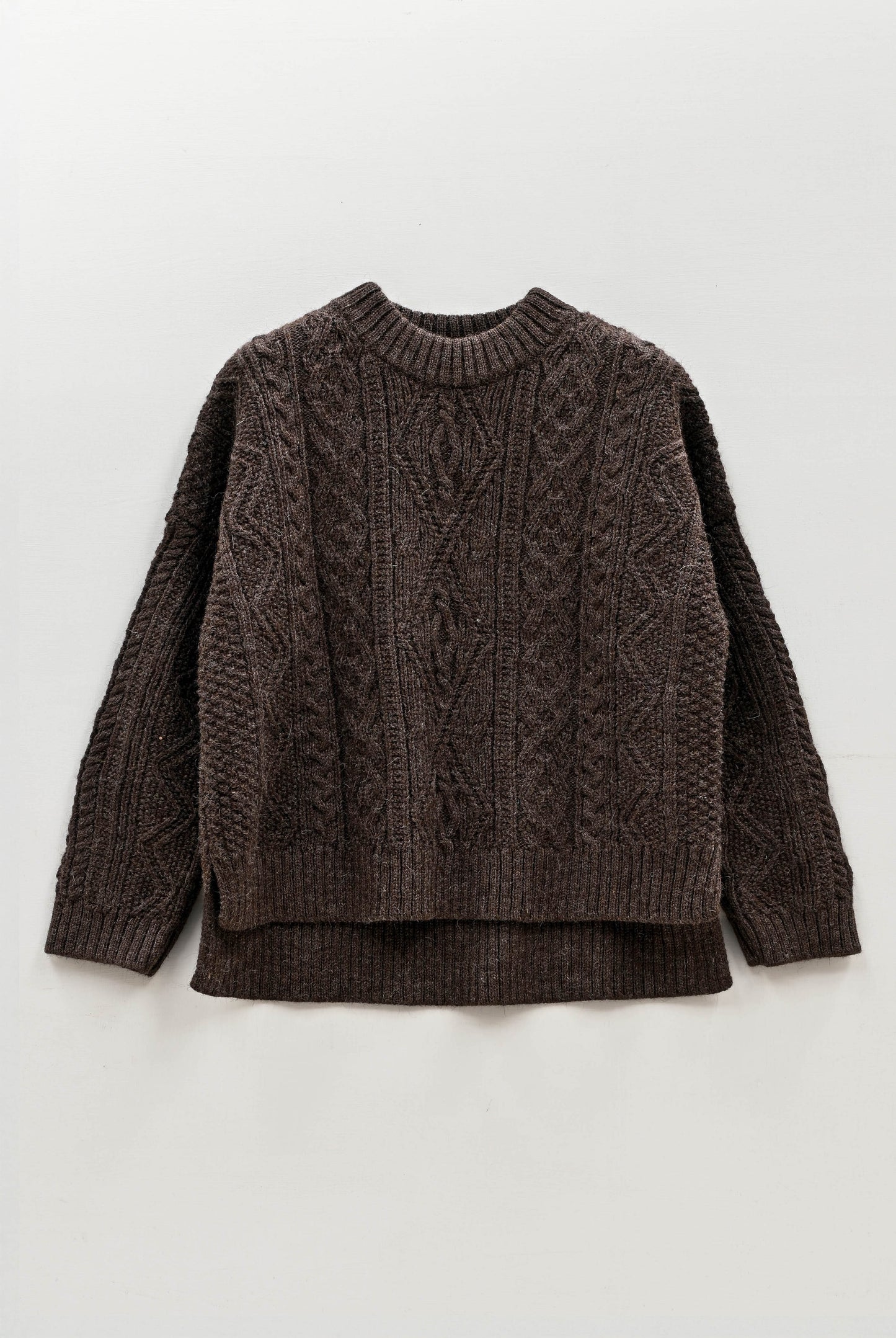 The Freyja British Wool Cable Sweater in Peat