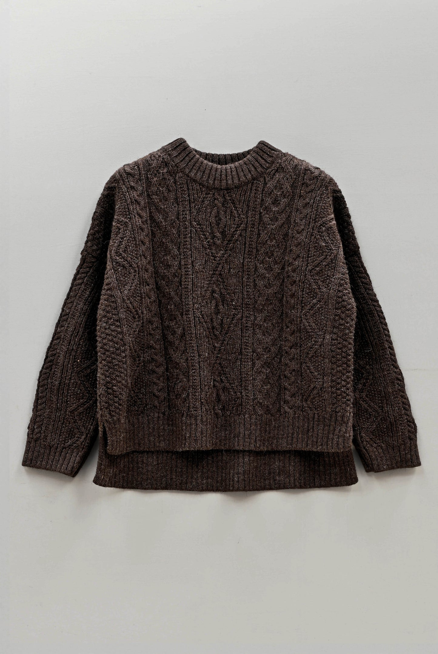 The Freyja British Wool Cable Sweater in Peat