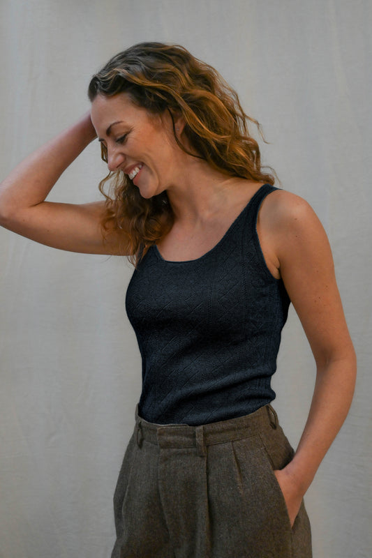 'Tricot de Peau' Fine Merino Camisole Top in Deep Indigo Blue