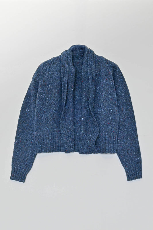 The Kent Donegal Merino Wool Short Cardigan in Ink