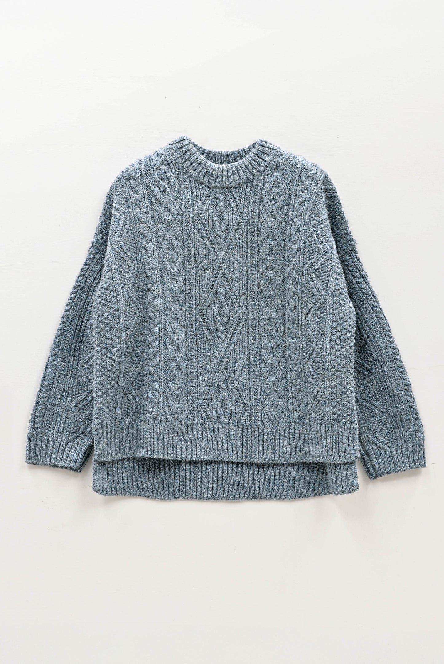 The Freyja British Wool Cable Sweater in Slate Blue