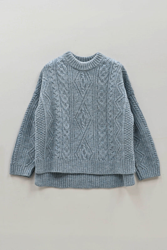 The Freyja British Wool Cable Sweater in Slate Blue