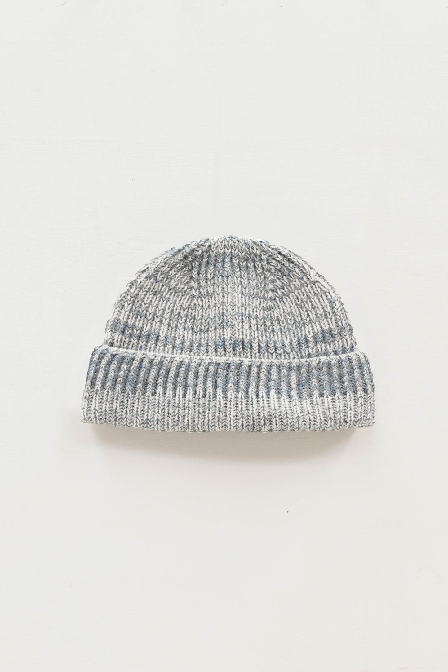 British Wool Beanie in Slate Blue and Ecru