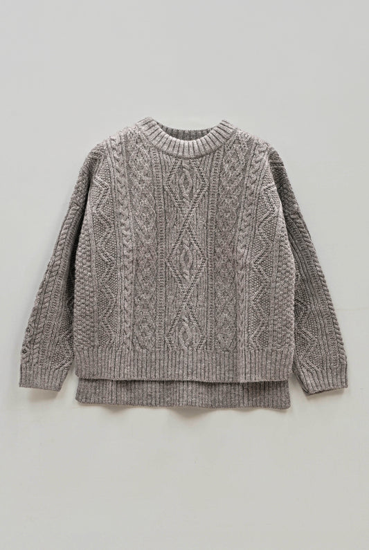 The Freyja British Wool Cable Sweater in Steel Grey