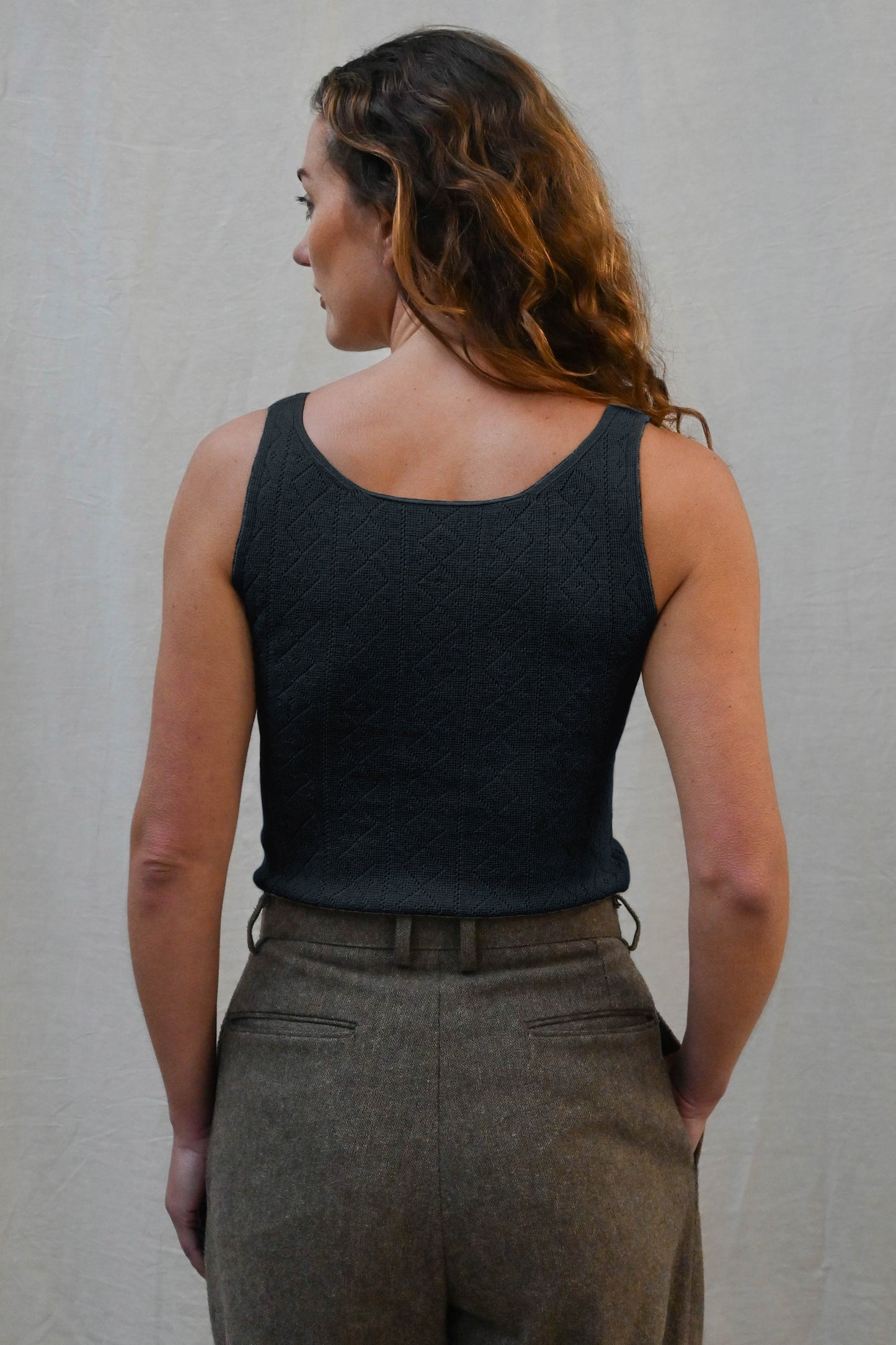 'Tricot de Peau' Fine Merino Camisole Top in Deep Indigo Blue