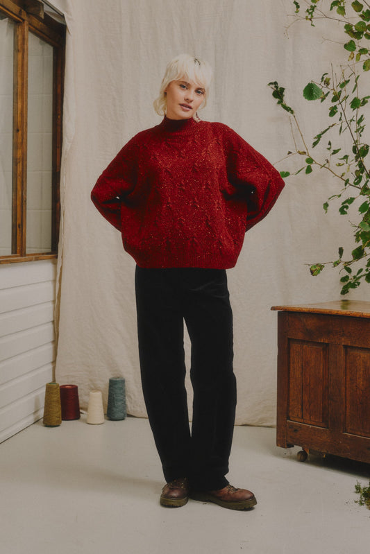 Ings Donegal Cable Sweater in Brick Red