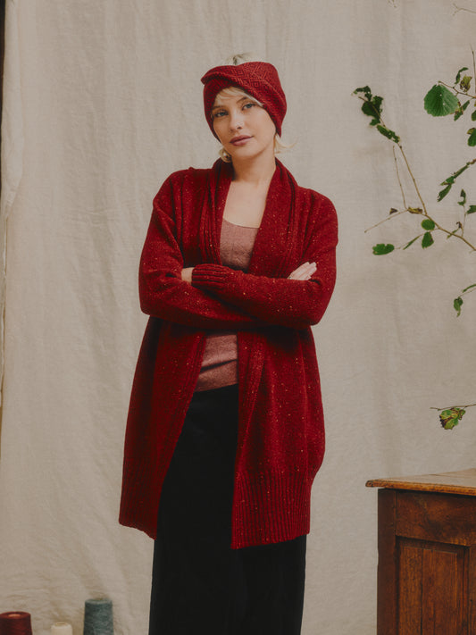 The Kent Donegal Merino Wool Cardigan in Brick Red