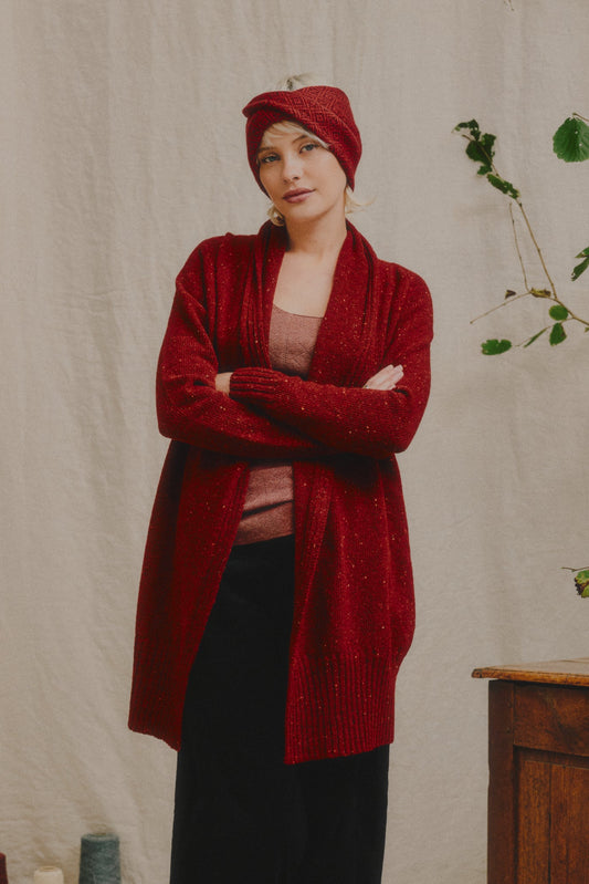 The Kent Donegal Merino Wool Cardigan in Brick Red