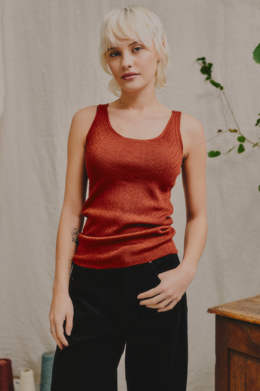 'Tricot de Peau' Fine Merino Camisole Top in Henna