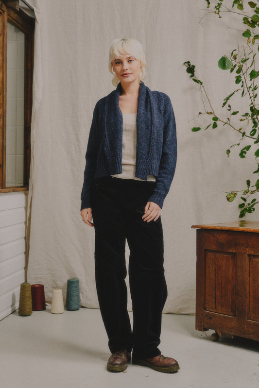 The Kent Donegal Merino Wool Short Cardigan in Ink