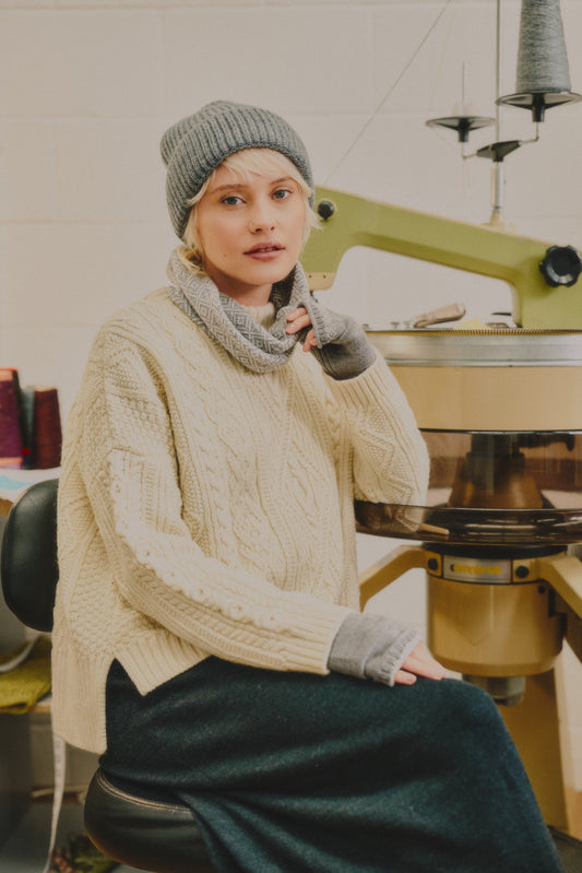 The Freyja British Wool Cable Sweater in Ecru