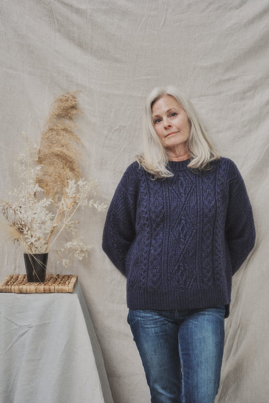 The Freyja British Wool Cable Sweater in Navy