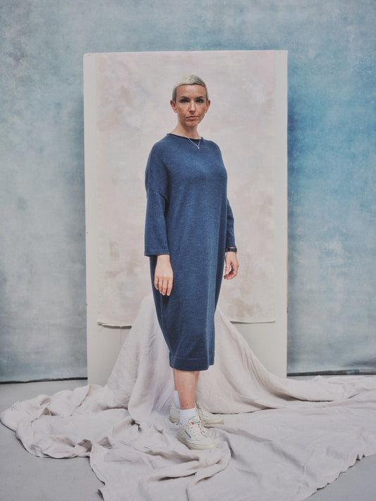 Eden Cocoon Merino Dress in Indigo Blue