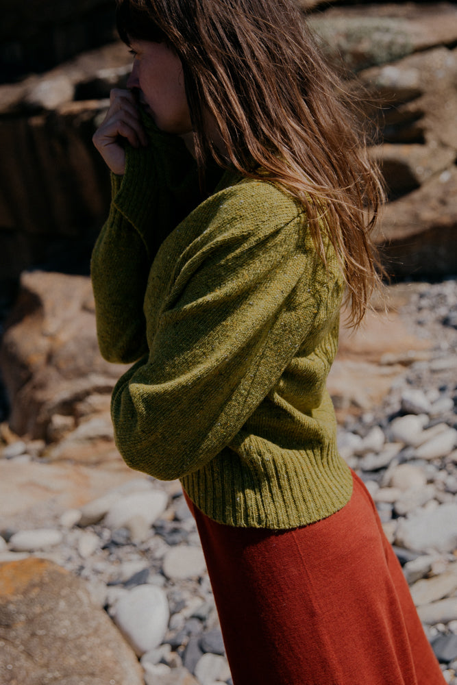 The Kent Donegal Merino Wool Short Cardigan in Lime