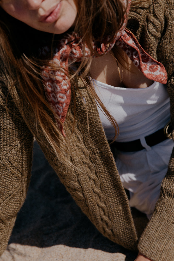 The Orton Weave Triangle Scarf in Washed Henna/Oatmeal