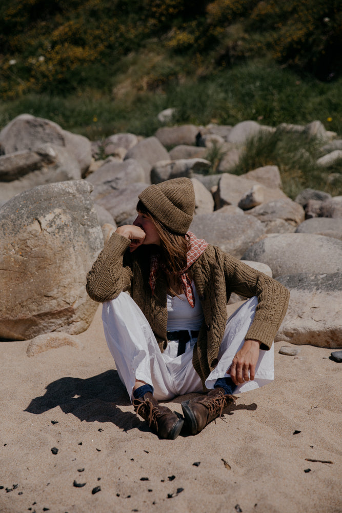 The Orton Weave Triangle Scarf in Washed Henna/Oatmeal