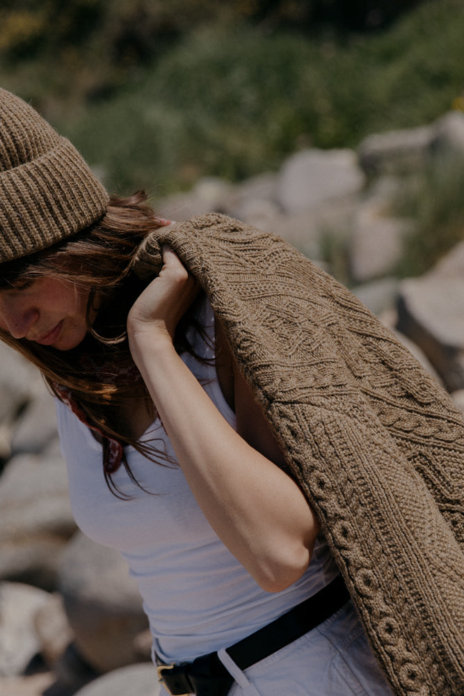 The Freyja British Wool Cable Cardigan in Bronze Olive