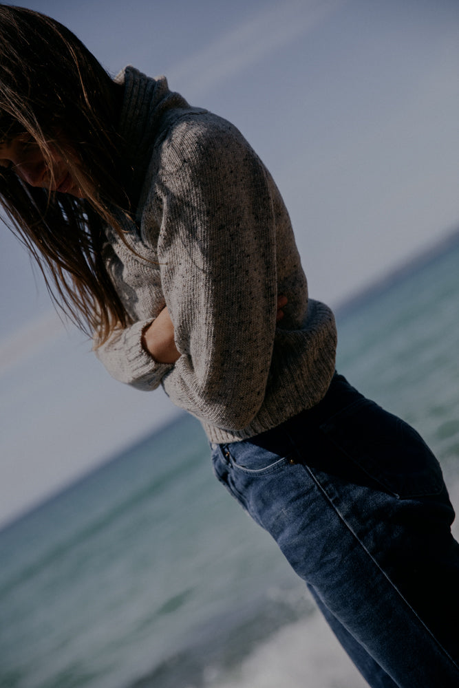 The Kent Donegal Merino Wool Short Cardigan in Stone