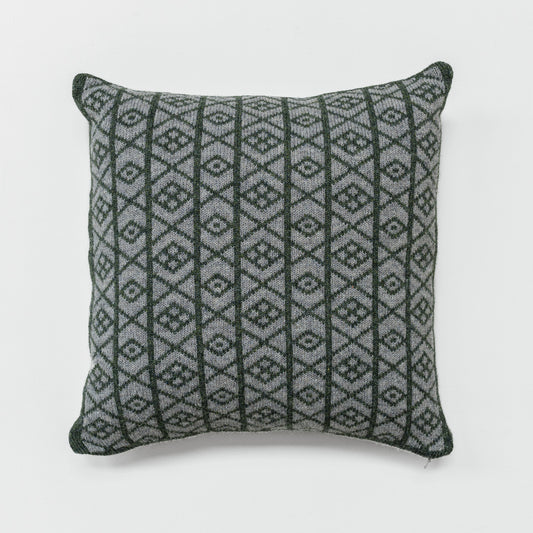 The Ruskin British Wool Jacquard Cushion in Sage Green/ Grey