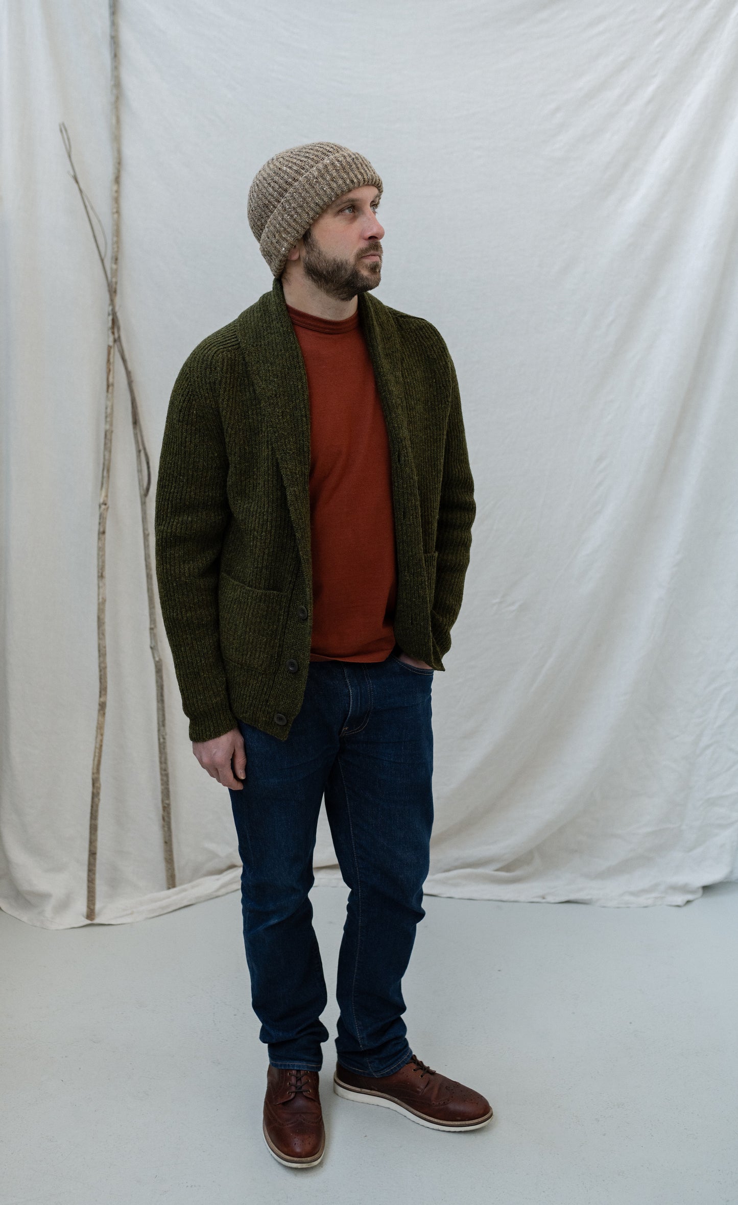 The Betheca Irish Wool Cardigan in Olive