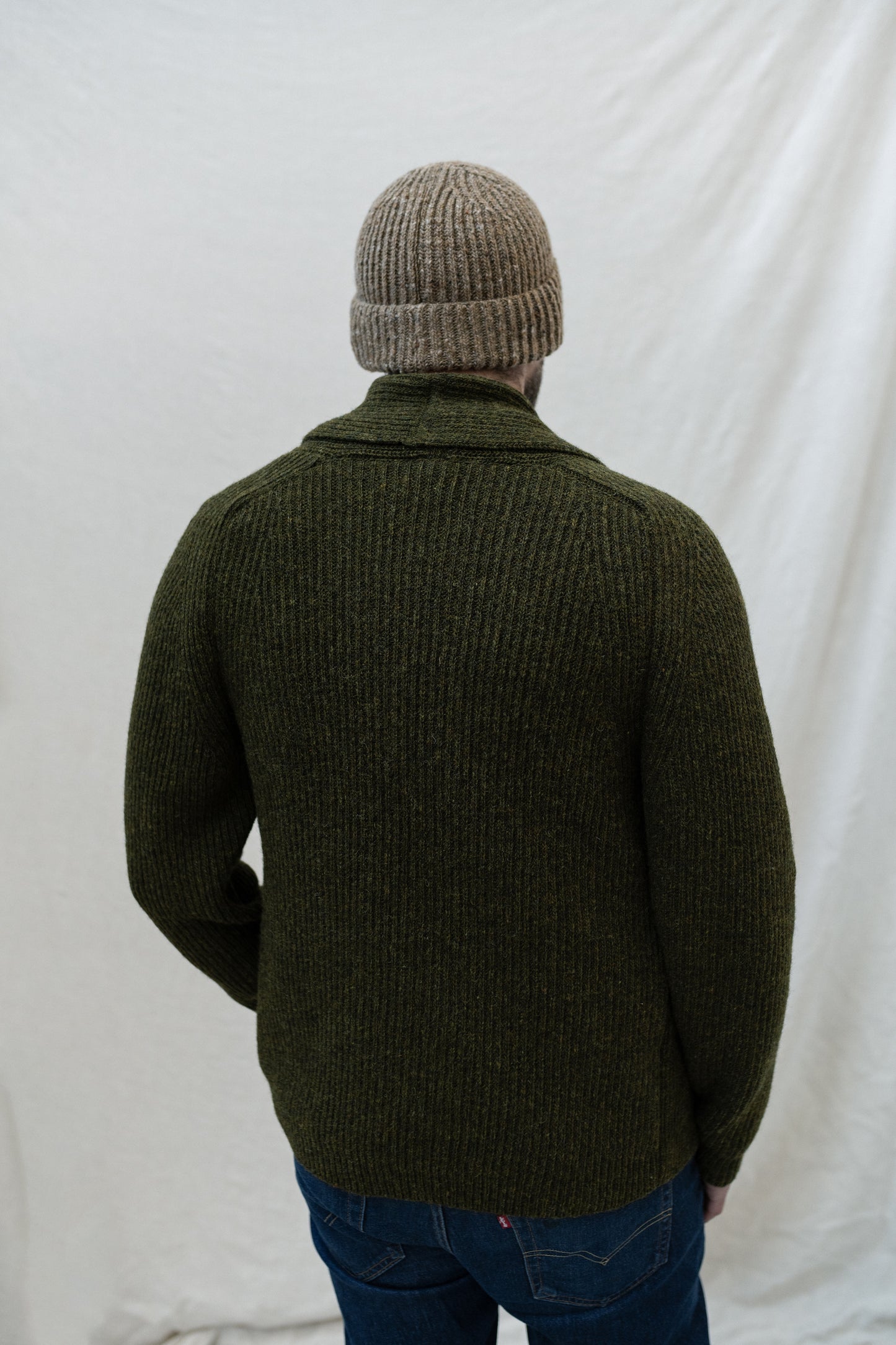 The Betheca Irish Wool Cardigan in Olive